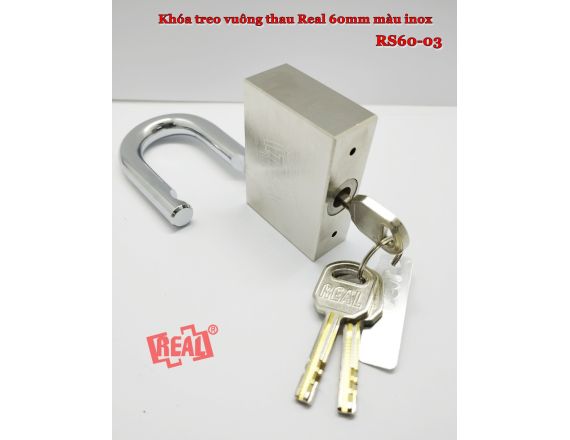 KHÓA TREO REAL VUÔNG THAU 60mm RS60-03 MÀU INOX